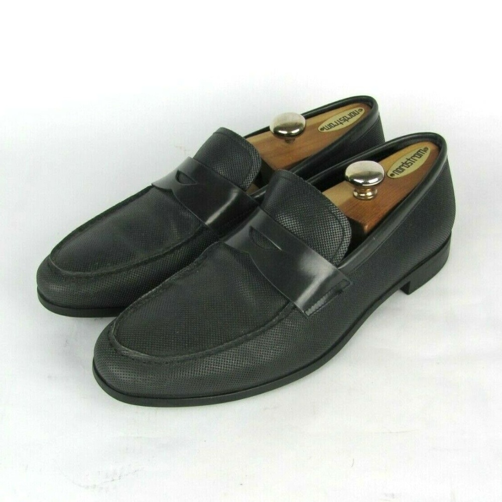 GIORGIO ARMANI Black Leather Penny Loafers 8.5
